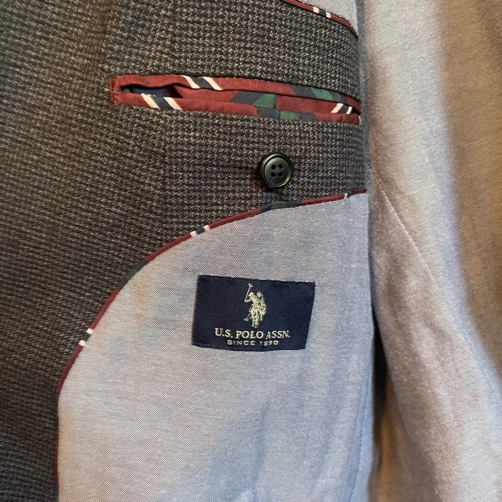 U.S Polo Assn Micro Houndstooth Textured Blazer - Classic Single-Breasted - Picture 4 of 9